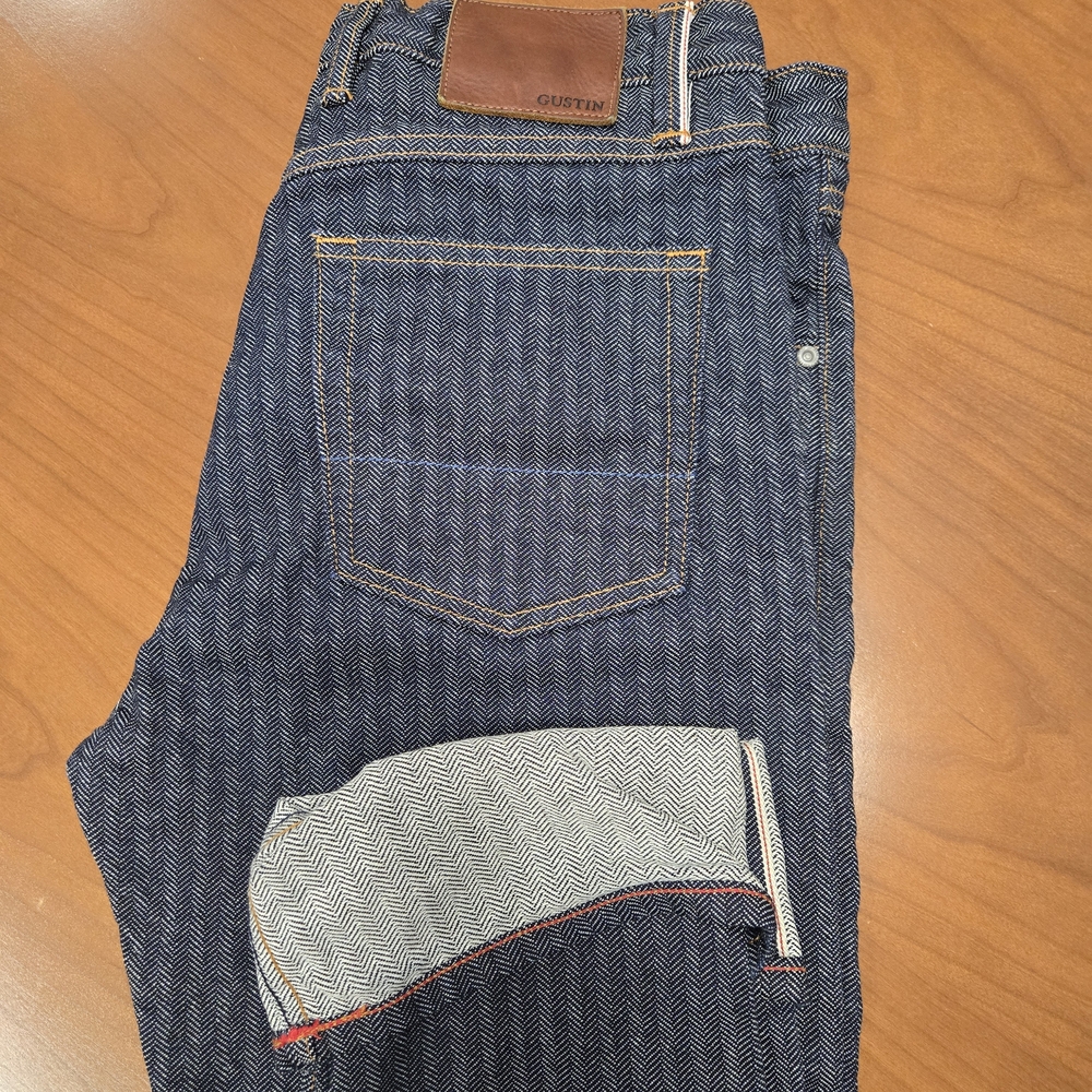 Gustin Dark Blue Herringbone Jeans